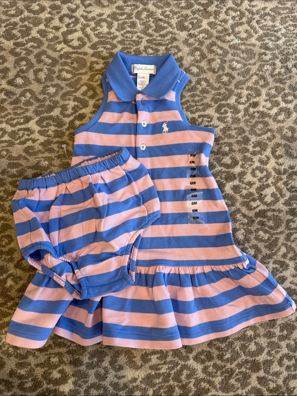 NWT Ralph Lauren Blue & Pink Striped Polo Dress with Bloomer